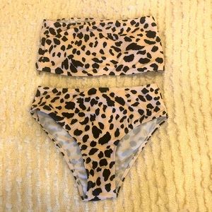 Print Cream & Black Two Piece Swimsuit